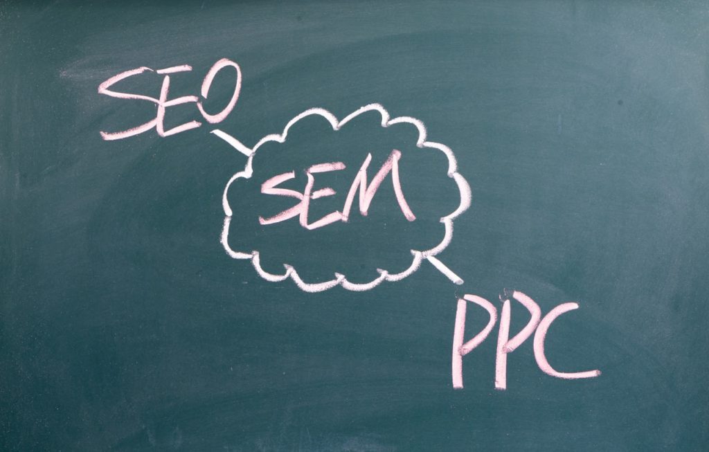 SEM, search engine marketing, seo vs ppc written on blackboard